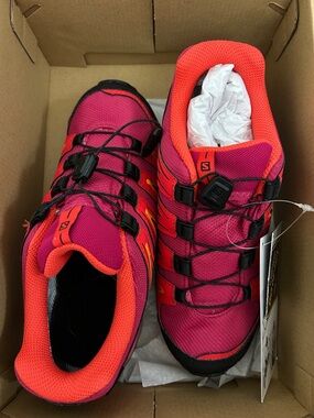 Salomon trail running shoes - pink, black, gray, orange